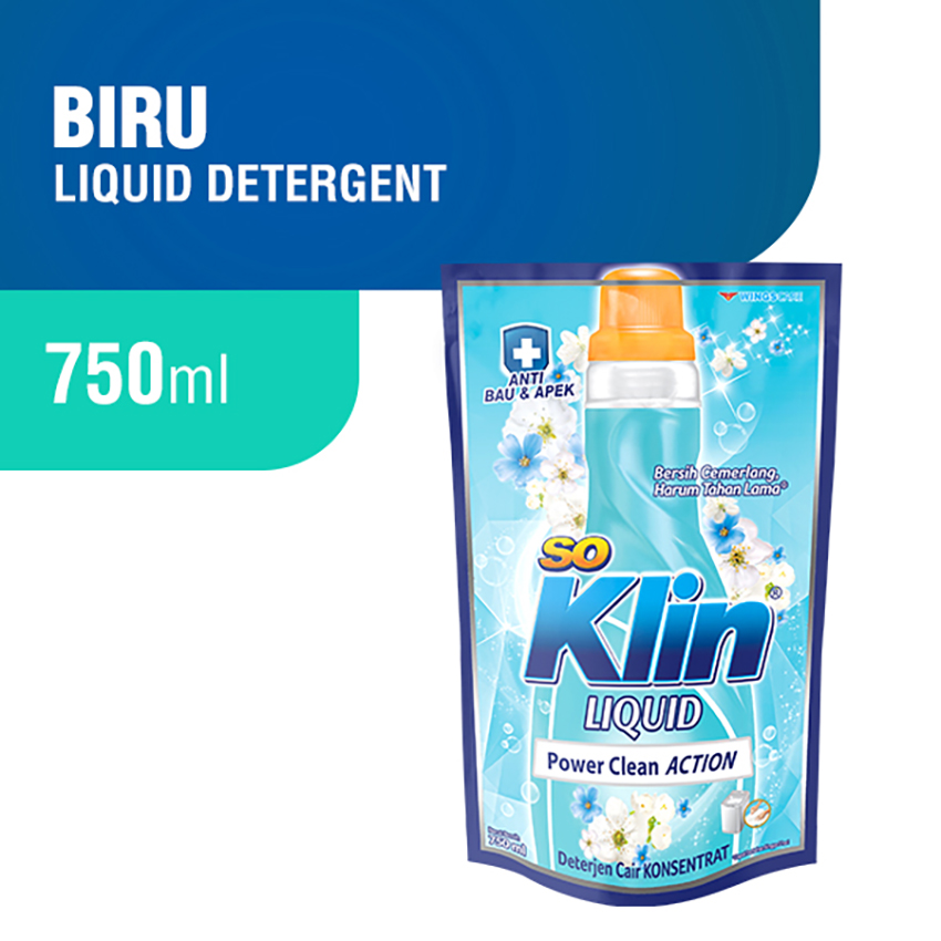 So klin Liquid Detergent Anti Bacterial Blue Pouch 750 mL